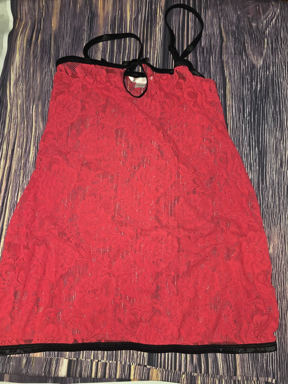 Victoria's Secret Red Lace Chemise with Black Trim